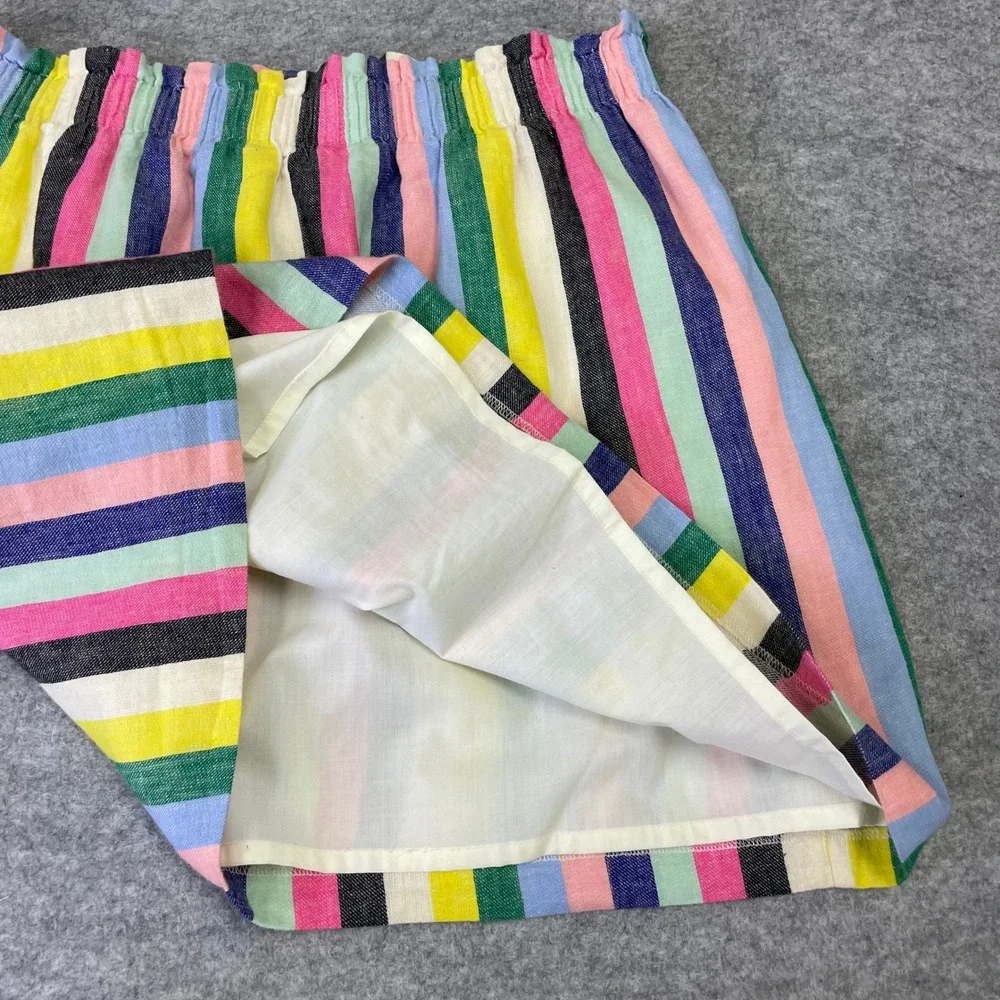 J.Crew Multi Color Striped Linen Blend Paperbag Waist Mini Skirt Size 8